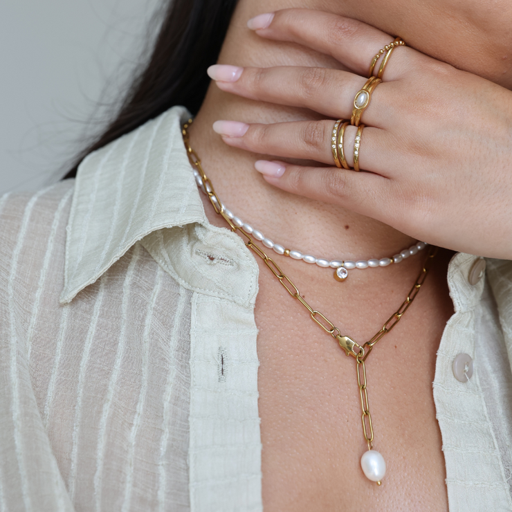 Pearl & Paperclip Chain Long Necklace – Mounir Jewellery